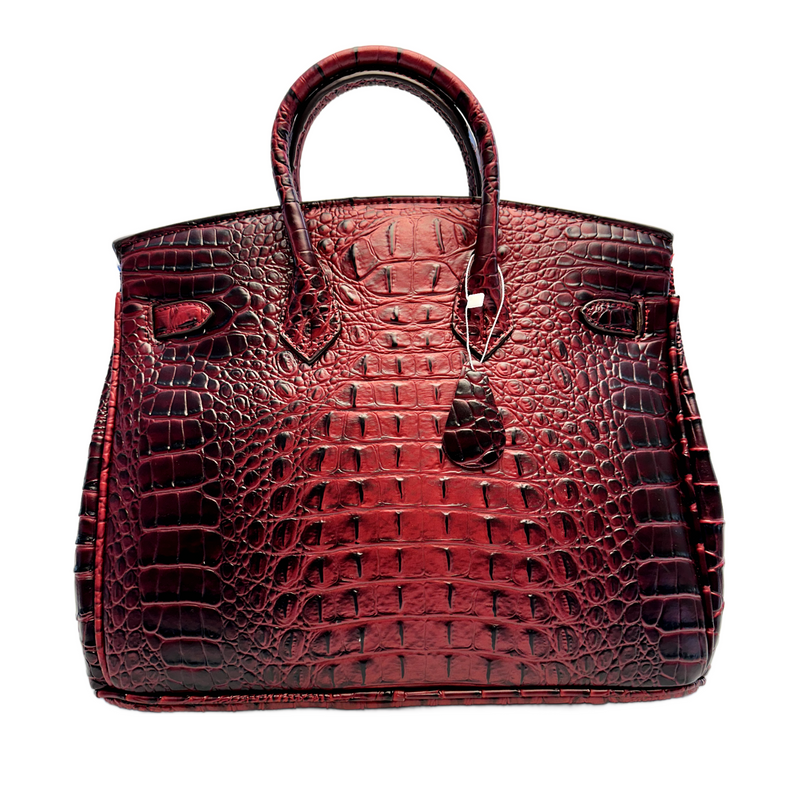 Classic Fashion Tote Handbag in Synthetic PU Leather with Crocodile Pattern