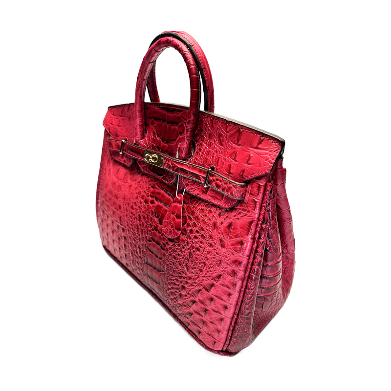 Classic Fashion Tote Handbag in Synthetic PU Leather with Crocodile Pattern