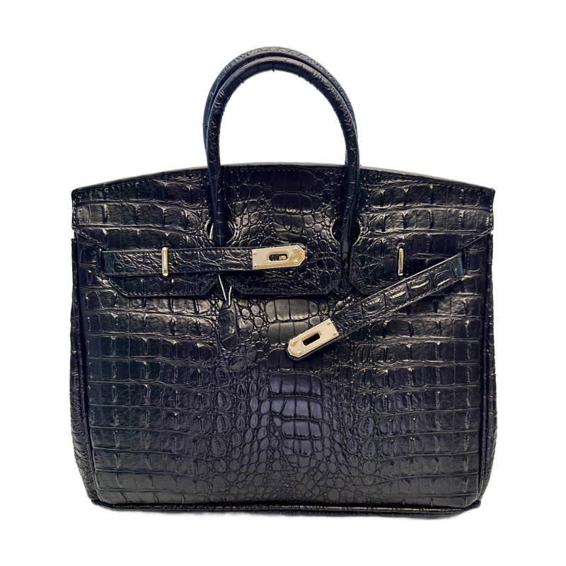 Classic Fashion Tote Handbag in Synthetic PU Leather with Crocodile Pattern