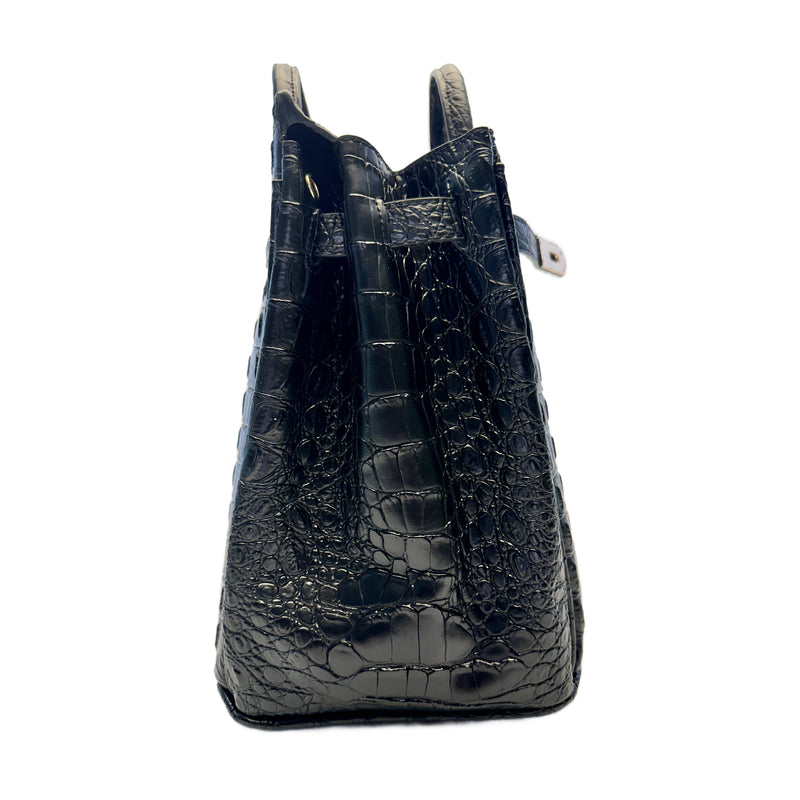 Classic Fashion Tote Handbag in Synthetic PU Leather with Crocodile Pattern
