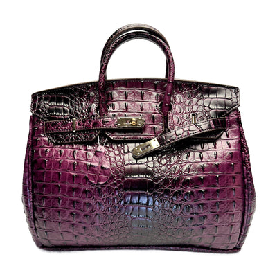 Classic Fashion Tote Handbag in Synthetic PU Leather with Crocodile Pattern