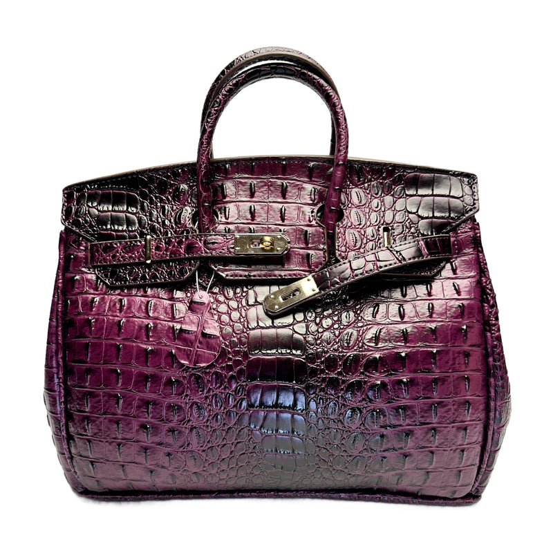 Classic Fashion Tote Handbag in Synthetic PU Leather with Crocodile Pattern