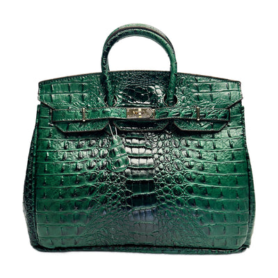 Classic Fashion Tote Handbag in Synthetic PU Leather with Crocodile Pattern
