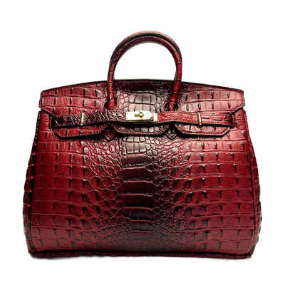 Classic Fashion Tote Handbag in Synthetic PU Leather with Crocodile Pattern