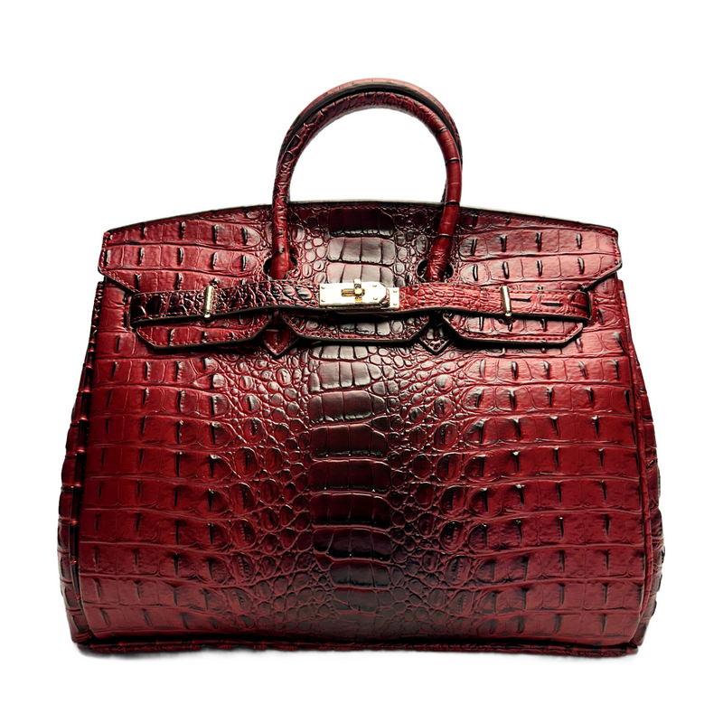 Classic Fashion Tote Handbag in Synthetic PU Leather with Crocodile Pattern