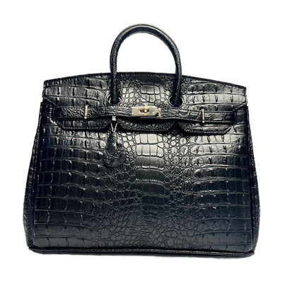 Classic Fashion Tote Handbag in Synthetic PU Leather with Crocodile Pattern
