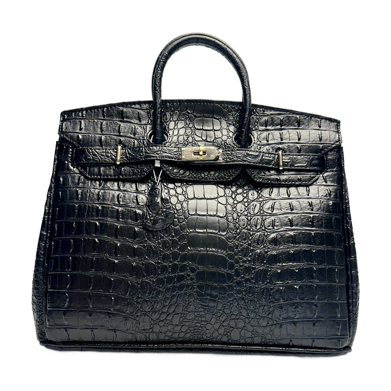 Classic Fashion Tote Handbag in Synthetic PU Leather with Crocodile Pattern