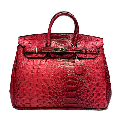 Classic Fashion Tote Handbag in Synthetic PU Leather with Crocodile Pattern