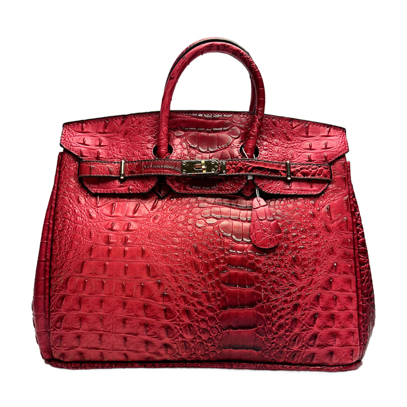 Classic Fashion Tote Handbag in Synthetic PU Leather with Crocodile Pattern