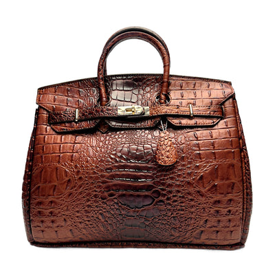 Classic Fashion Tote Handbag in Synthetic PU Leather with Crocodile Pattern