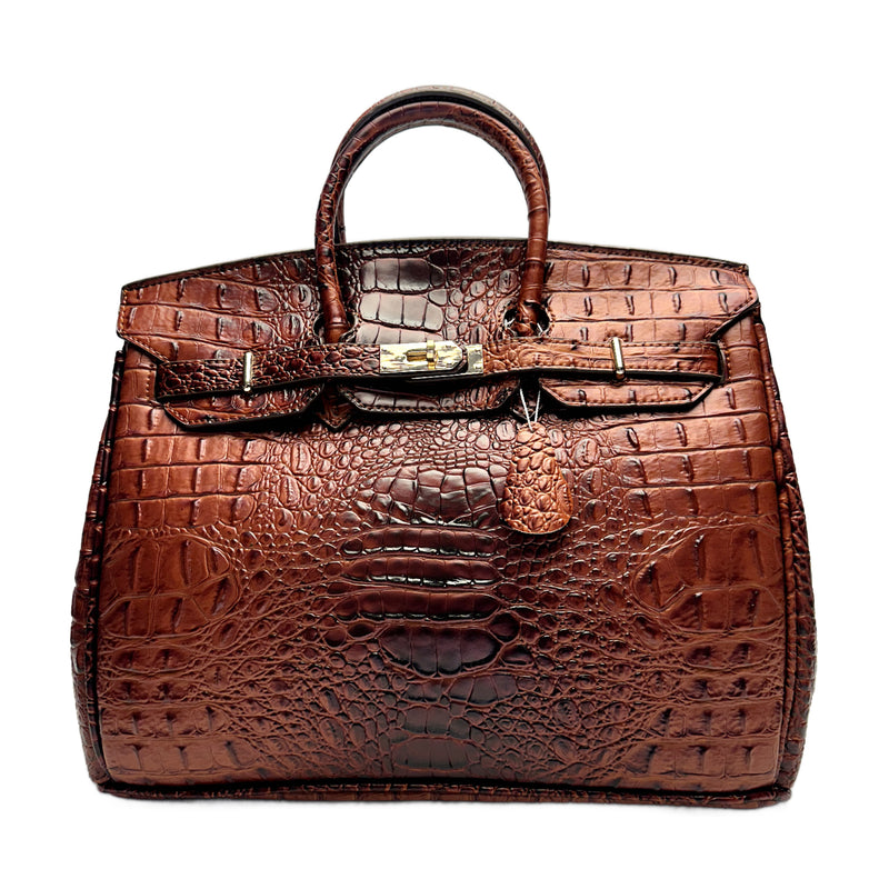 Classic Fashion Tote Handbag in Synthetic PU Leather with Crocodile Pattern